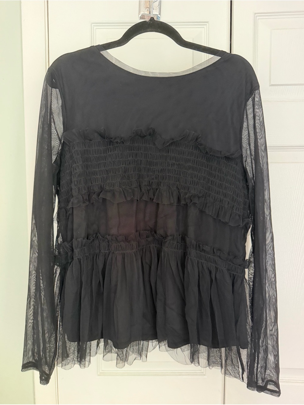Simply Vera by Vera Wang Sheer Black Long-Sleeve Ruffled Top